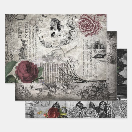 ヴィンテージビクトリアンゴシックハロウィーンエフエメラ ラッピングペーパーシート (セット)