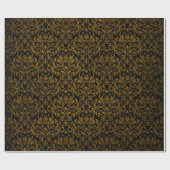 ヴィンテージビクトリアンゴシック黒金ゴールドダマスクシャビー ラッピングペーパー (フラット)