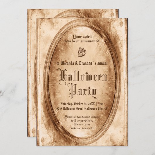 ヴィンテージビクトリアンゴシッ不気味クスカルハロウィーン 招待状 (正面/裏面)