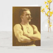 ヴィンテージビクトリアンサイドショーストロングマンポストカード カード (黄色い花)