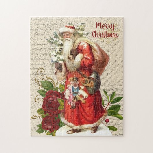 ヴィンテージビクトリアンサンタクロースアンティークデクページ ジグソーパズル (縦)