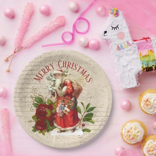 ヴィンテージビクトリアンサンタクロースアンティークデクページ ペーパープレート (パーティー)