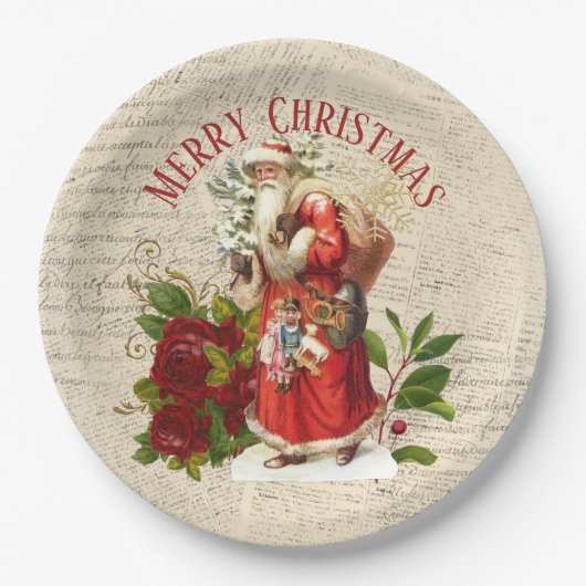 ヴィンテージビクトリアンサンタクロースアンティークデクページ ペーパープレート (正面)