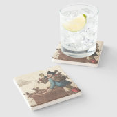 ヴィンテージビクトリアンサンタクロースオンチムニー ストーンコースター (横)