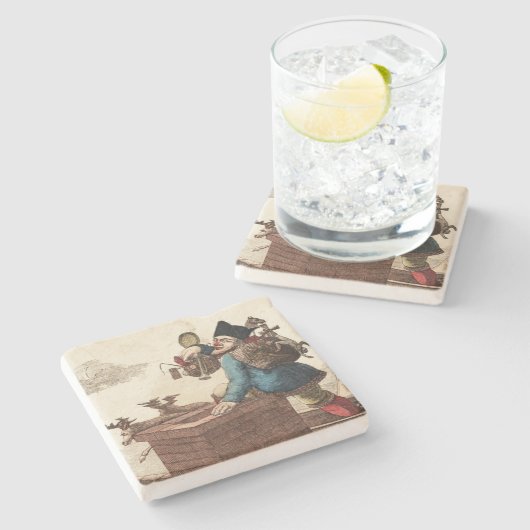 ヴィンテージビクトリアンサンタクロースオンチムニー ストーンコースター (横)