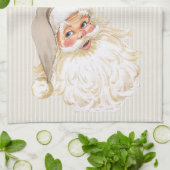 ヴィンテージビクトリアンサンタクロースニュートラルトープ&金ゴールド キッチンタオル (折り畳み)