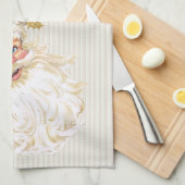 ヴィンテージビクトリアンサンタクロースニュートラルトープ&金ゴールド キッチンタオル (四つ折り)