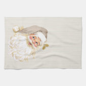 ヴィンテージビクトリアンサンタクロースニュートラルトープ&金ゴールド キッチンタオル (横)