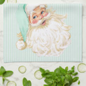 ヴィンテージビクトリアンサンタクロースニュートラルミント&金ゴールド キッチンタオル (折り畳み)
