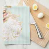 ヴィンテージビクトリアンサンタクロースニュートラルミント&金ゴールド キッチンタオル (四つ折り)