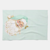 ヴィンテージビクトリアンサンタクロースニュートラルミント&金ゴールド キッチンタオル (横)