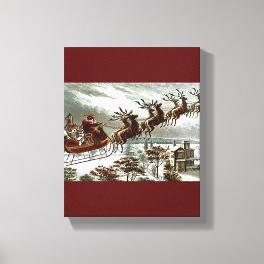 ヴィンテージビクトリアンサンタクロースレインダースリー キャンバスプリント (正面)