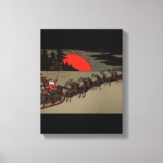 ヴィンテージビクトリアンサンタクロースレインダースリー キャンバスプリント (正面)