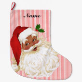 ヴィンテージビクトリアンサンタクロースレッド&ホワイトストライプL ラージクリスマスストッキング (正面)