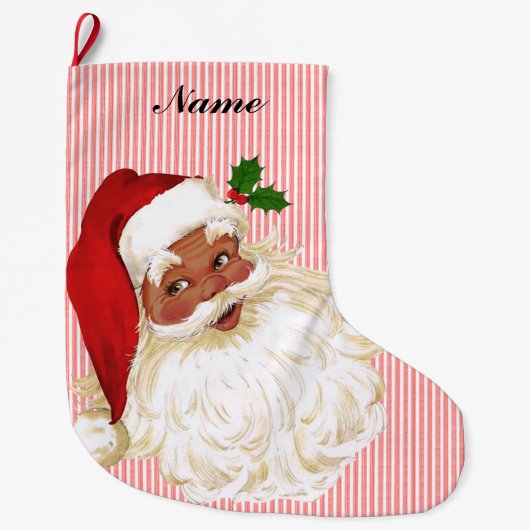 ヴィンテージビクトリアンサンタクロースレッド&ホワイトストライプL ラージクリスマスストッキング (正面)