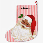 ヴィンテージビクトリアンサンタクロースレッド&ホワイトストライプL ラージクリスマスストッキング (裏面)