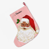 ヴィンテージビクトリアンサンタクロースレッド&ホワイトストライプL ラージクリスマスストッキング (裏面 (吊り時))