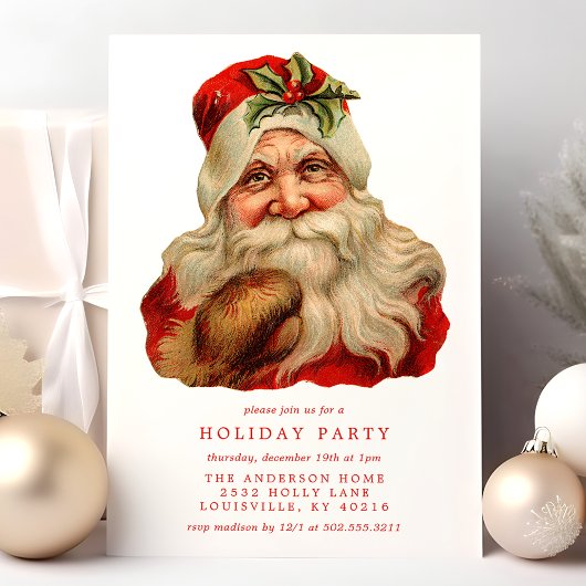 ヴィンテージビクトリアンサンタクロースレトロホリデーパーティー 招待状
