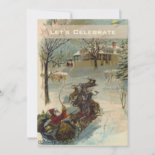 ヴィンテージビクトリアンサンタホリデークリスマスパーティー 招待状 (正面)