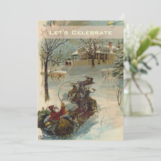 ヴィンテージビクトリアンサンタホリデークリスマスパーティー 招待状 (スタンド正面)