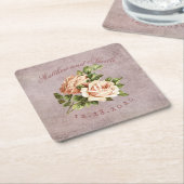 ヴィンテージビクトリアンシャビーシックバラ スクエアペーパーコースター (アングル)