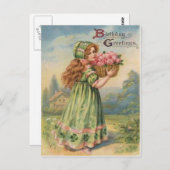 ヴィンテージビクトリアンシャムロックマーチハッピーバースデー ポストカード (正面/裏面)