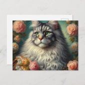 ヴィンテージビクトリアンシルバーメーンクーンキャット ポストカード (正面/裏面)