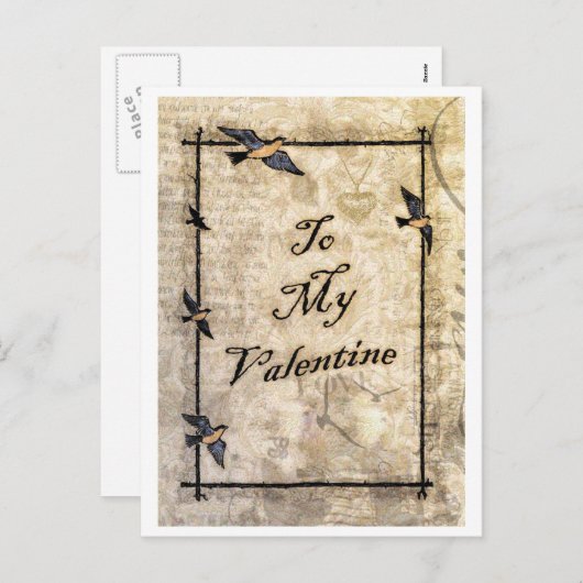 ヴィンテージビクトリアンスタイルのバレンタインデー シーズンポストカード (正面/裏面)