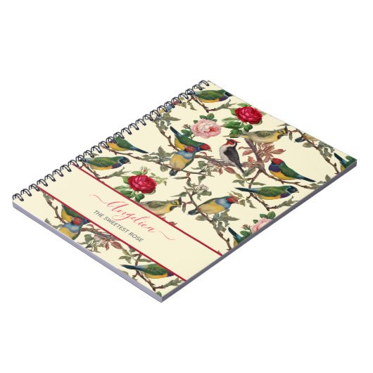 ヴィンテージビクトリアンスタイルの鳥類とバラ ノートブック (左側)