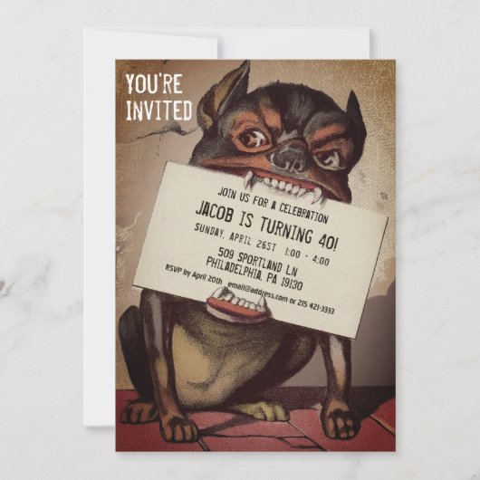 ヴィンテージビクトリアンスタイルドッグカスタマイズ可能パーティー 招待状 (正面)