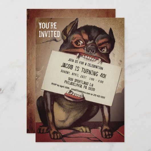 ヴィンテージビクトリアンスタイルドッグカスタマイズ可能パーティー 招待状 (正面/裏面)