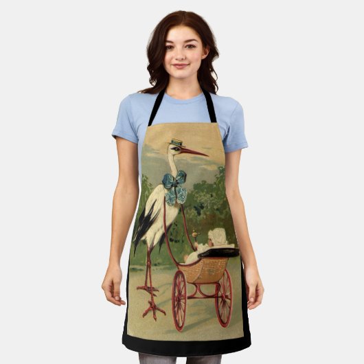 ヴィンテージビクトリアンストークとベビーキャリッジ エプロン (着用した状態)