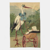 ヴィンテージビクトリアンストークとベビーキャリッジ キッチンタオル (縦)