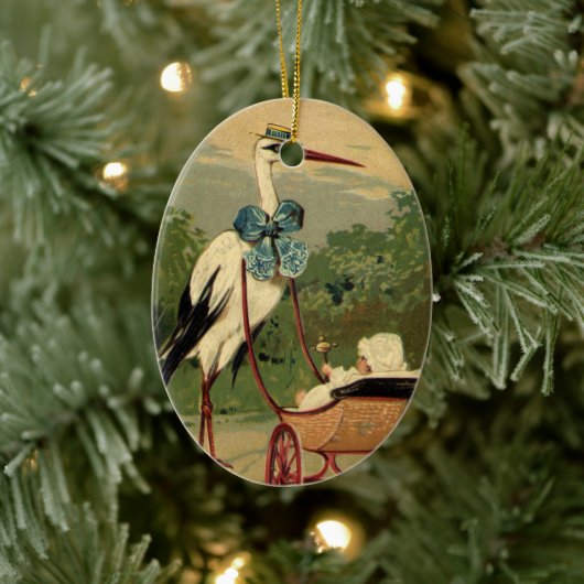 ヴィンテージビクトリアンストークとベビーキャリッジ セラミックオーナメント (ツリー)