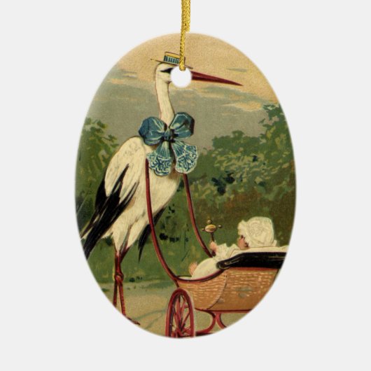 ヴィンテージビクトリアンストークとベビーキャリッジ セラミックオーナメント (正面)