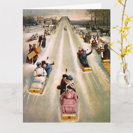 ヴィンテージビクトリアンスリディングヒルクリスマス カード (黄色い花)