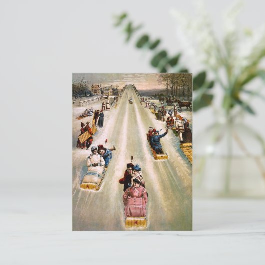 ヴィンテージビクトリアンスリディングヒルクリスマス シーズンポストカード (スタンド正面)