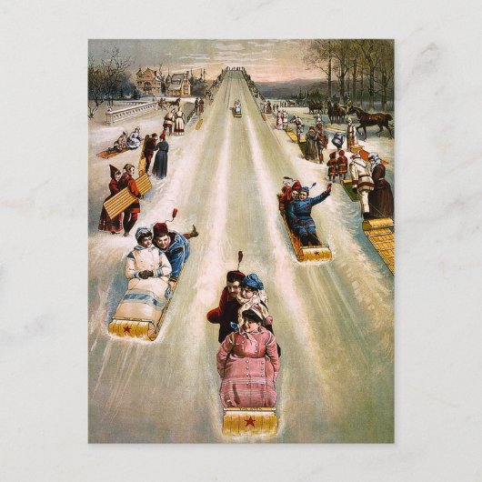 ヴィンテージビクトリアンスリディングヒルクリスマス シーズンポストカード (正面)