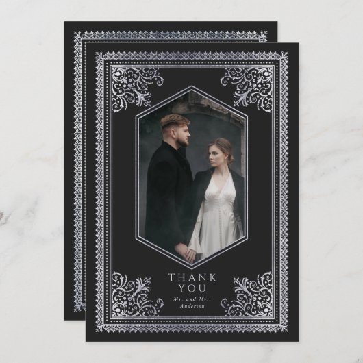 ヴィンテージビクトリアンス結婚シルバーの写感謝してい真 サンキューカード (正面/裏面)