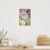 ヴィンテージビクトリアンセットとバラピンクとブルー ポスター (キッチン)