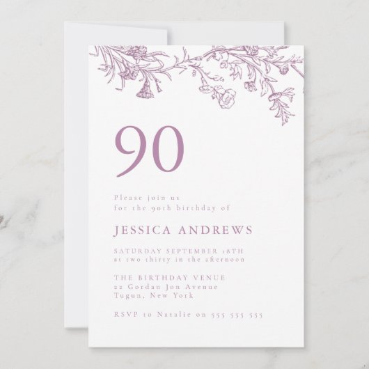 ヴィンテージビクトリアンダスティバラ90誕生日 招待状 (正面)