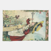 ヴィンテージビクトリアンチャイルドガールズ吹ラッパ草原 キッチンタオル (横)