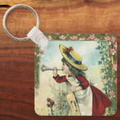 ヴィンテージビクトリアンチャイルドガールズ吹ラッパ草原 キーホルダー (正面)