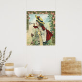 ヴィンテージビクトリアンチャイルドガールズ吹ラッパ草原 ポスター (キッチン)