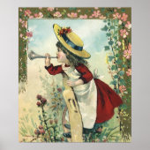 ヴィンテージビクトリアンチャイルドガールズ吹ラッパ草原 ポスター (正面)