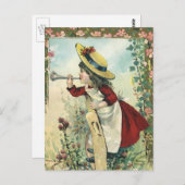 ヴィンテージビクトリアンチャイルドガールズ吹ラッパ草原 ポストカード (正面/裏面)