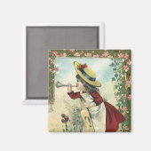 ヴィンテージビクトリアンチャイルドガールズ吹ラッパ草原 マグネット (正面/裏面)