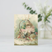 ヴィンテージビクトリアンチャイルド、女の子春フルーツバスケット ポストカード (スタンド正面)