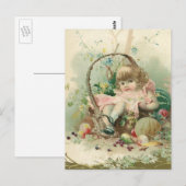 ヴィンテージビクトリアンチャイルド、女の子春フルーツバスケット ポストカード (正面/裏面)