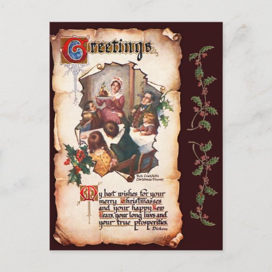ヴィンテージビクトリアンディケンスクリスマスカロル挨拶 シーズンポストカード (正面)